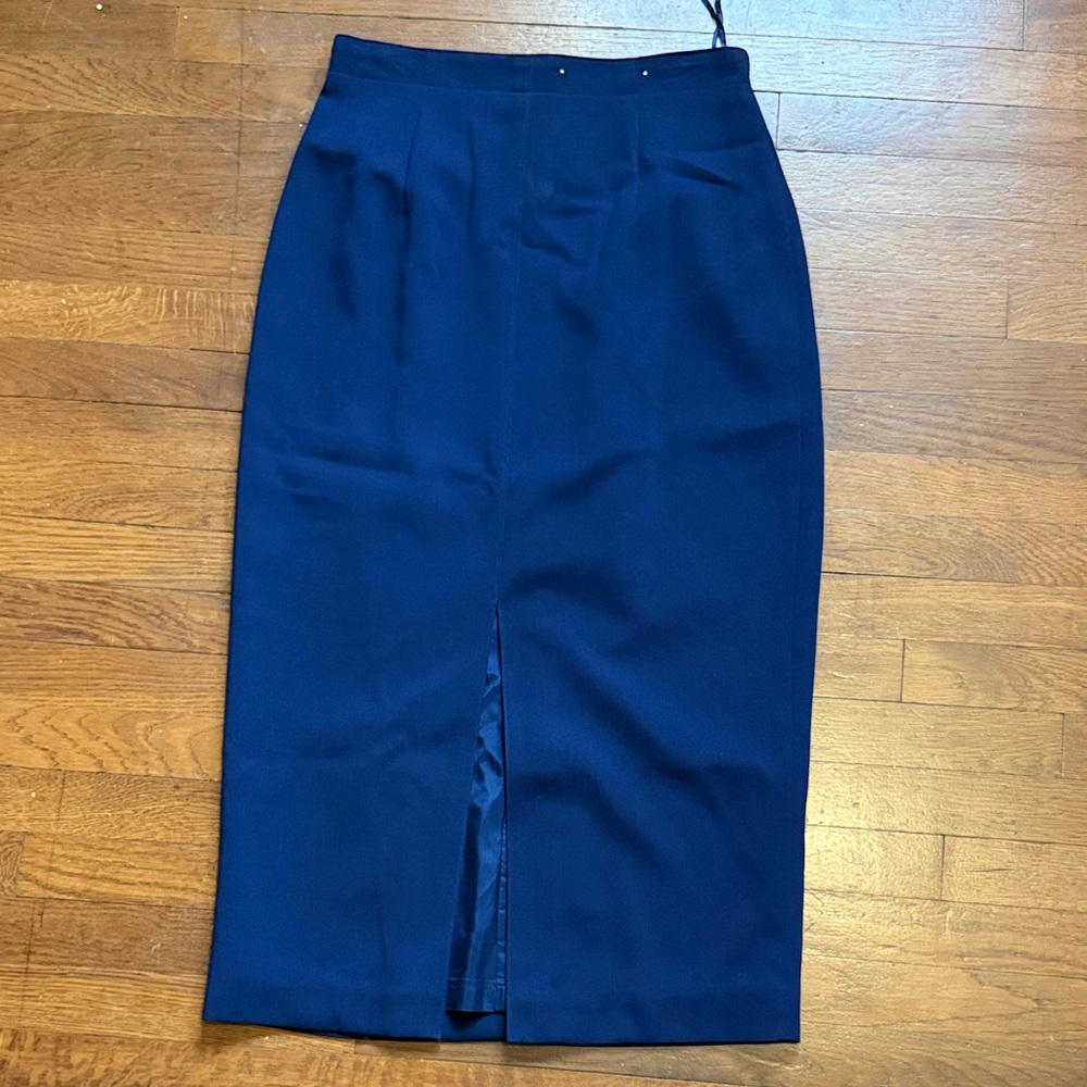 Valerie Stevens Navy Pencil Skirt with Front Vent